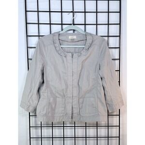LOFT Linen Blend Ruffle Jacket Womens 8 Gray‎ Boho Casual Coastal Peasant Career